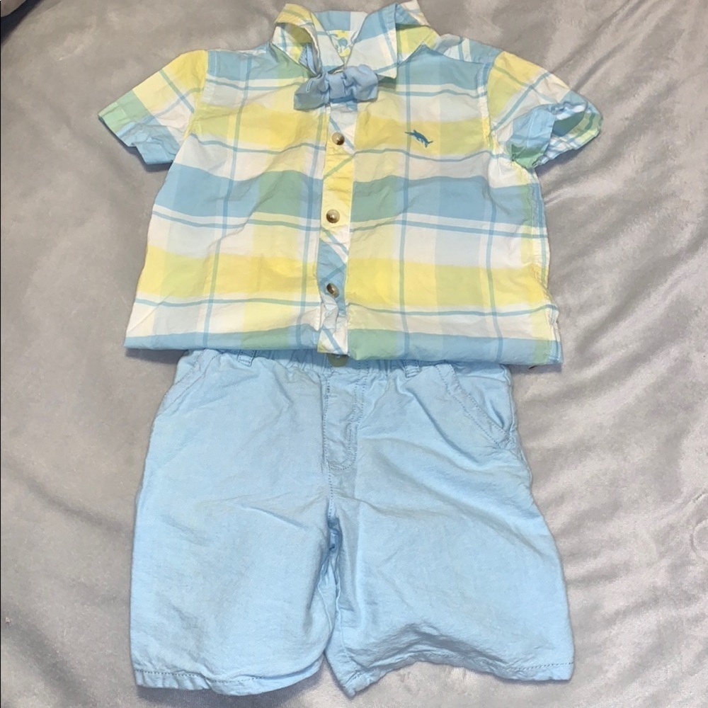 Tommy bahama 4t boys Plaid Shirt and Shorts Set Easter spring light blue yellow